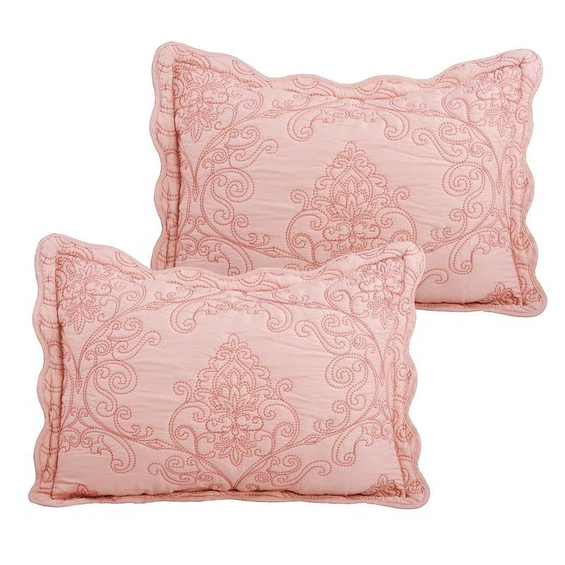 Queen size Dusty Pink Damask Embroidered 4 Piece Oversized Bedspread Set-3