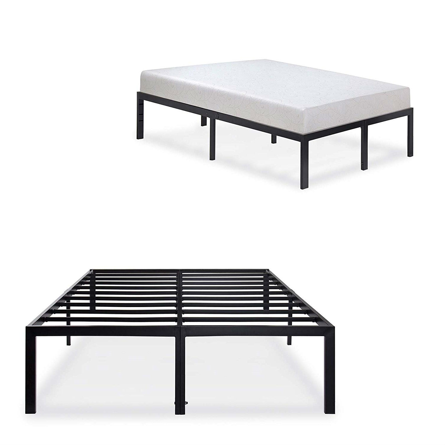 Queen 18-inch High Rise Heavy Duty Black Metal Platform Bed Frame-2
