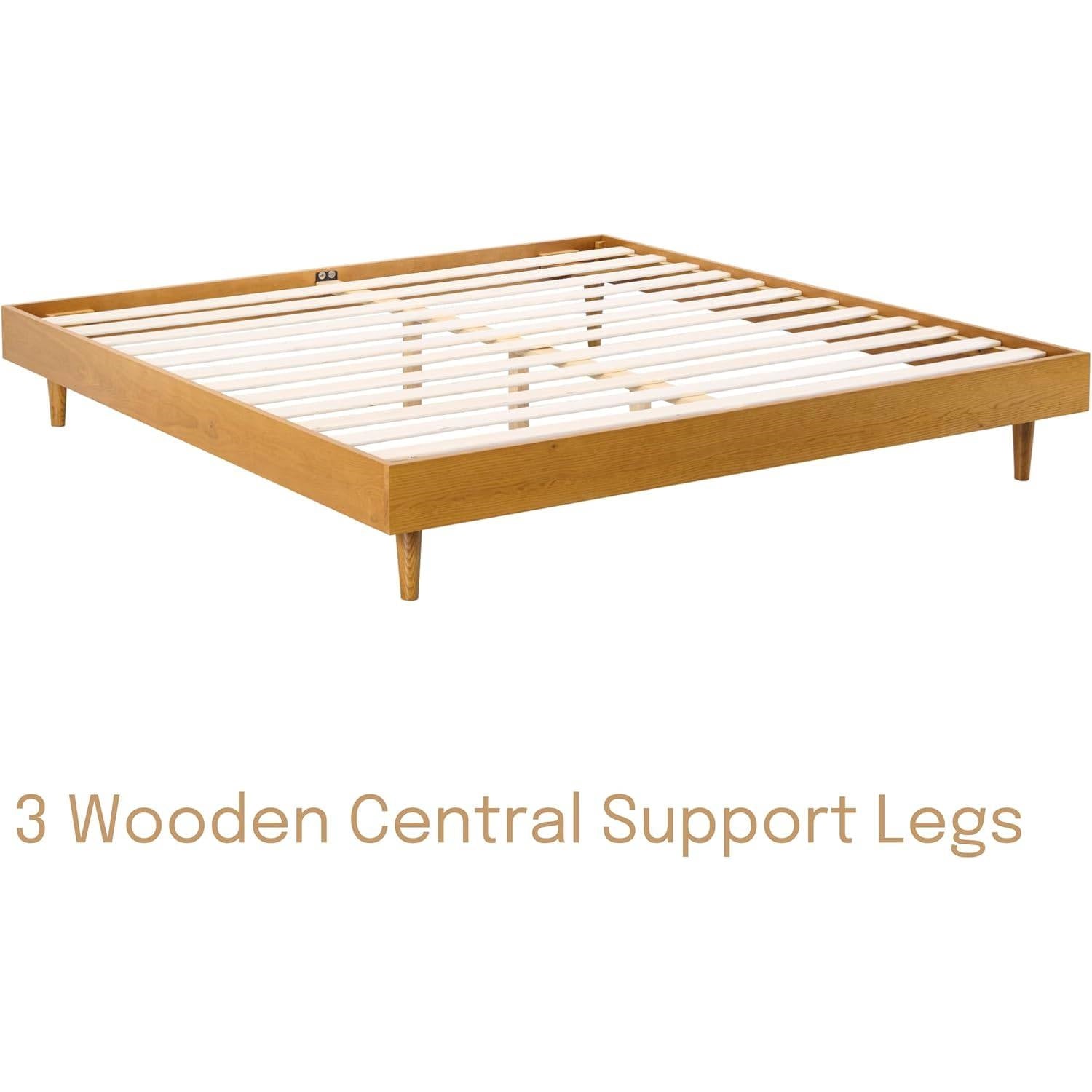 Queen size Mid-Century Modern Platform Bed Frame in Light Wood Finish-3