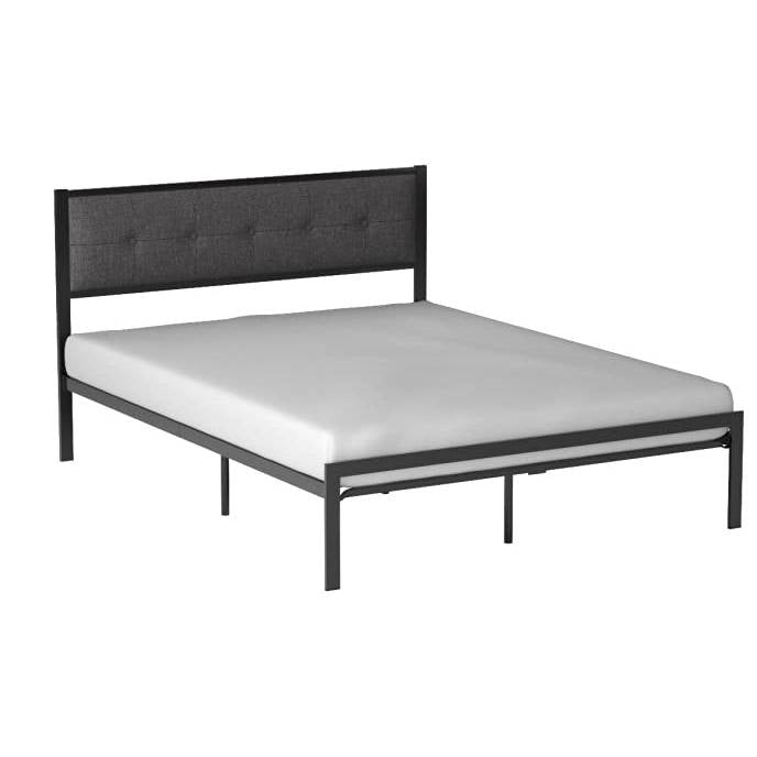 Queen Metal Platform Bed Frame with Gray Button Tufted Upholstered Headboard-0