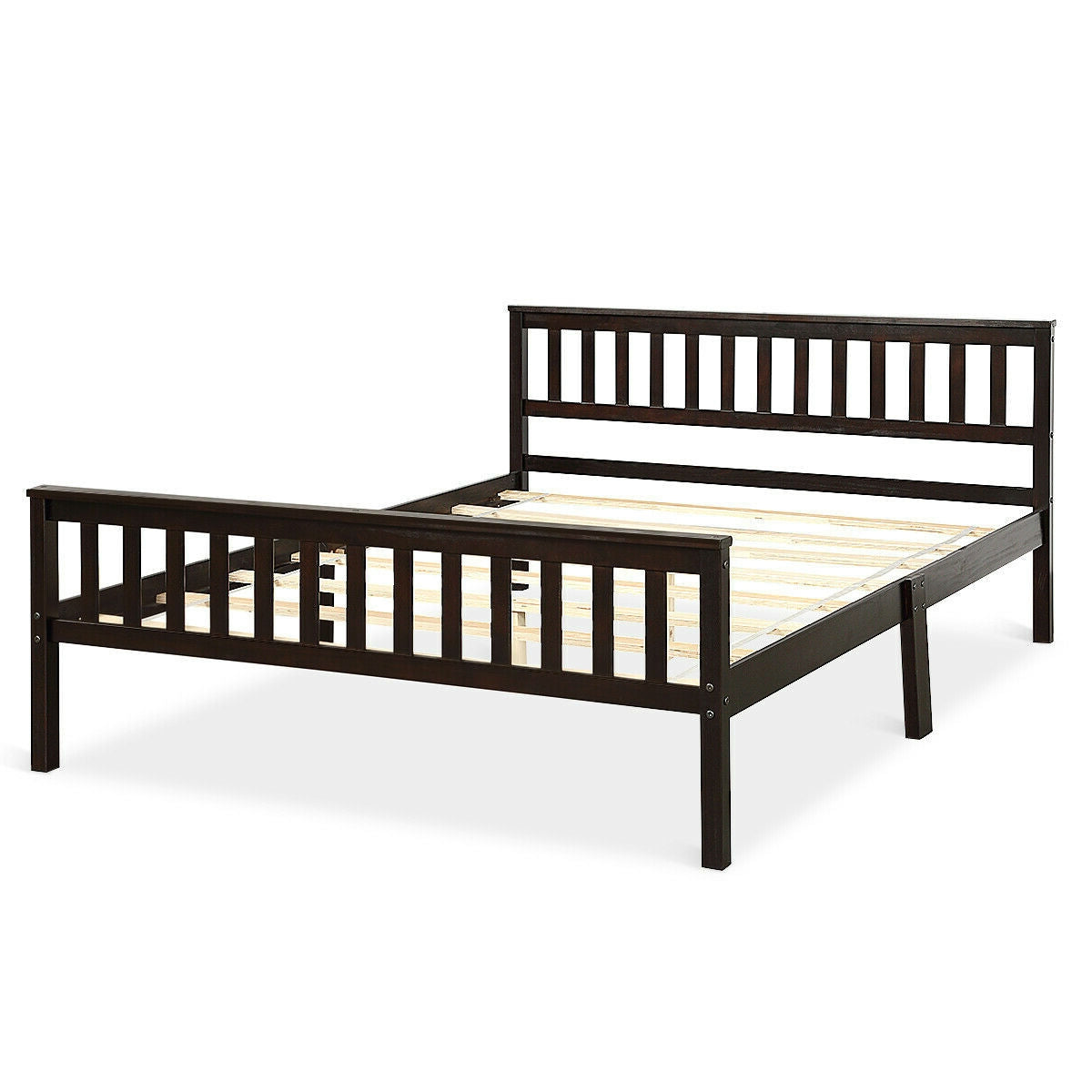 Queen Wood Platform Bed Frame with Headboard and Footboard in Espresso-0