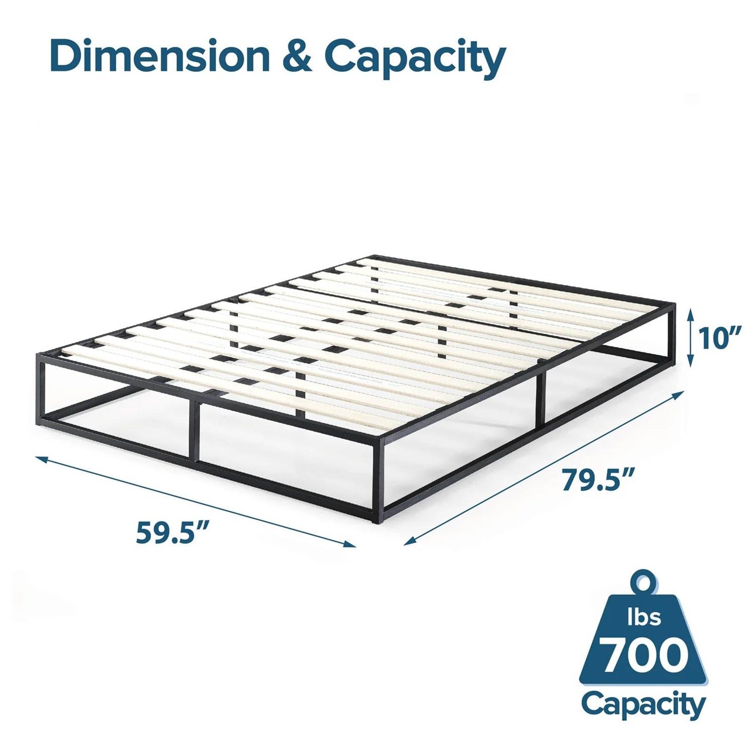 Queen size 10-inch Low Profile Modern Metal Wood Slat Platform Bed Frame-4