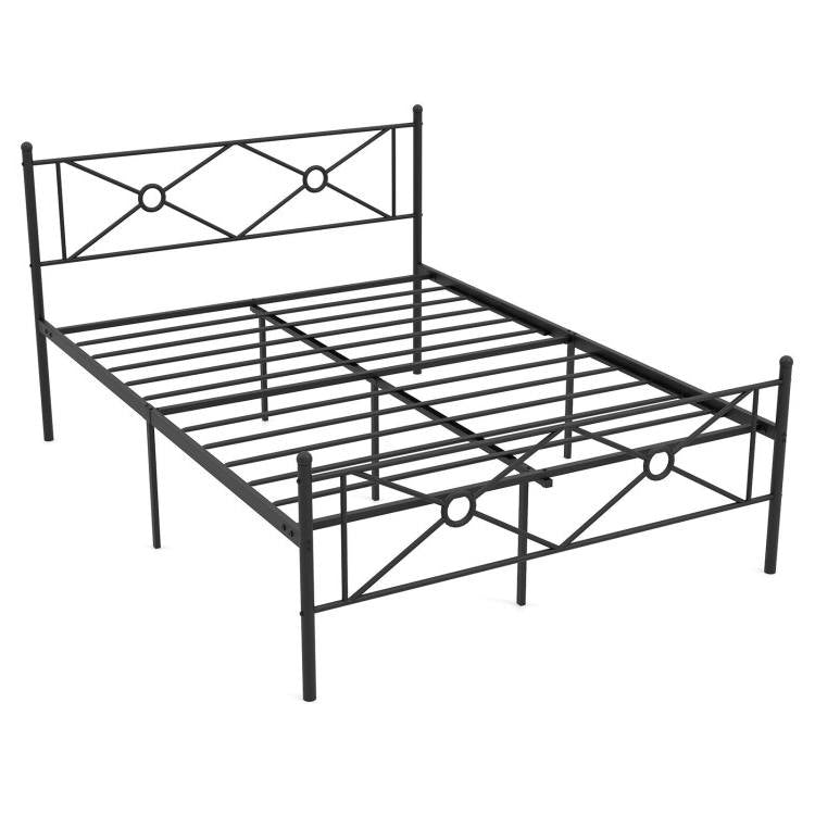 Queen Size Modern Black Metal Headboard & Footboard Platform Bed Frame-0