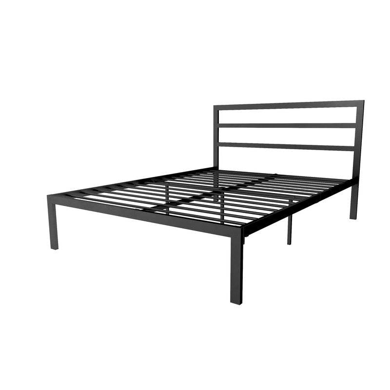 Queen Black Metal Platform Bed Frame with Headboard Included-0