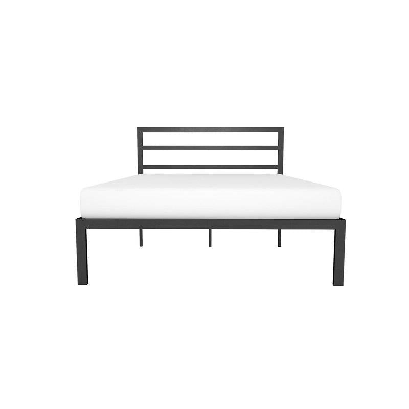 Queen Black Metal Platform Bed Frame with Headboard Included-2