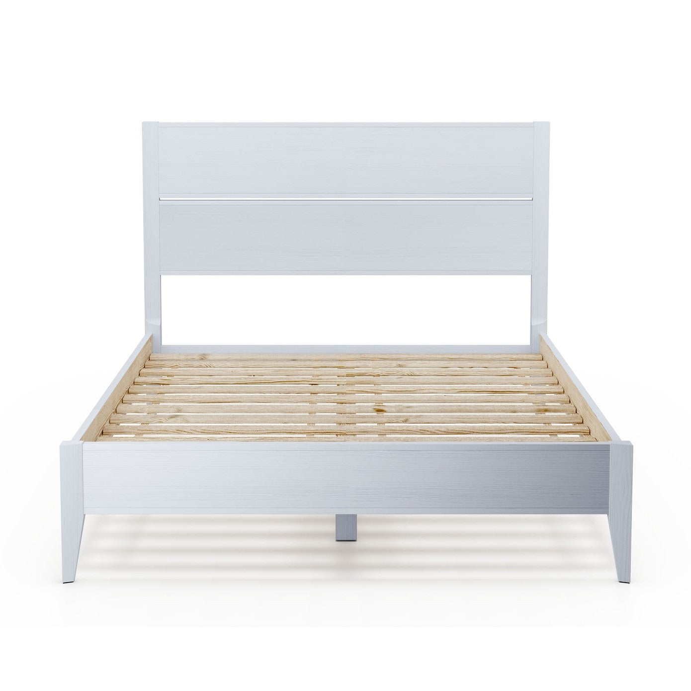 Queen Size Rustic White Mid Century Slatted Platform Bed-0