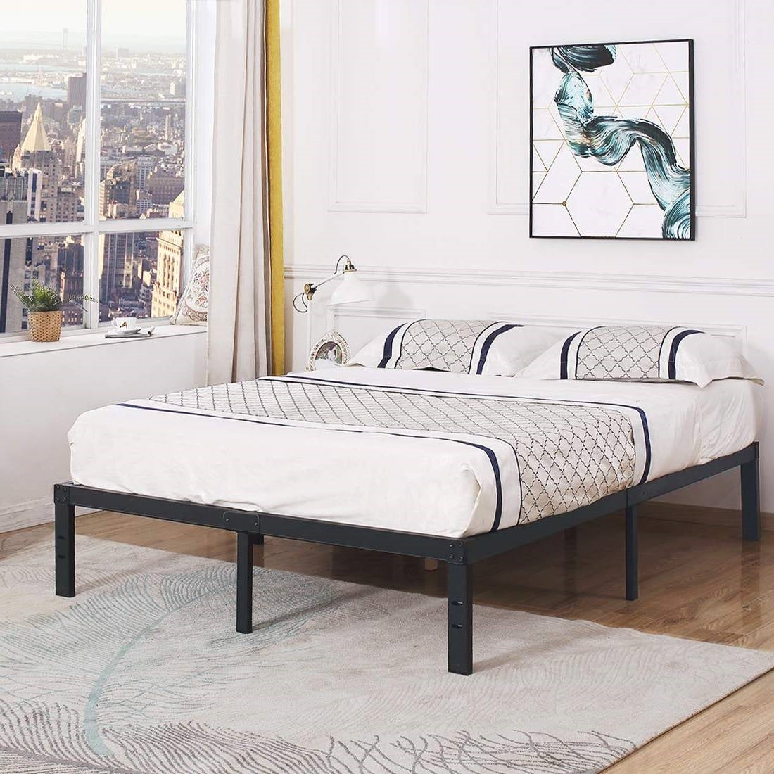 Queen Heavy Duty Metal Platform Bed Frame with Wood Slats 3,500 lbs Weight Limit-2