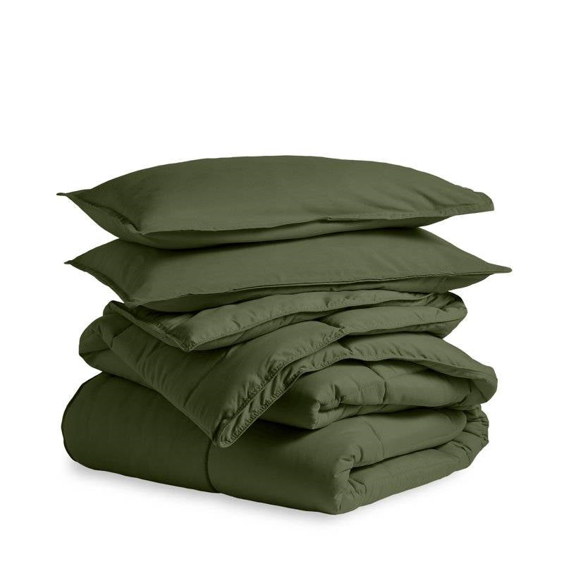 Queen size Hypoallergenic Down Alternative Comforter Set in Olive Green-1