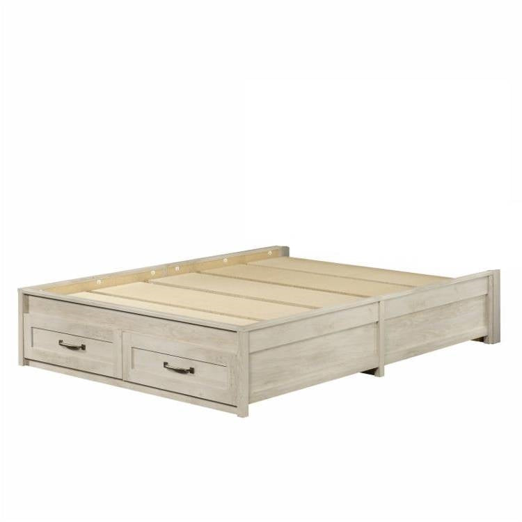 Queen Farmhome Platform Bed with Storage Drawers in Off-White Wood Finish-4