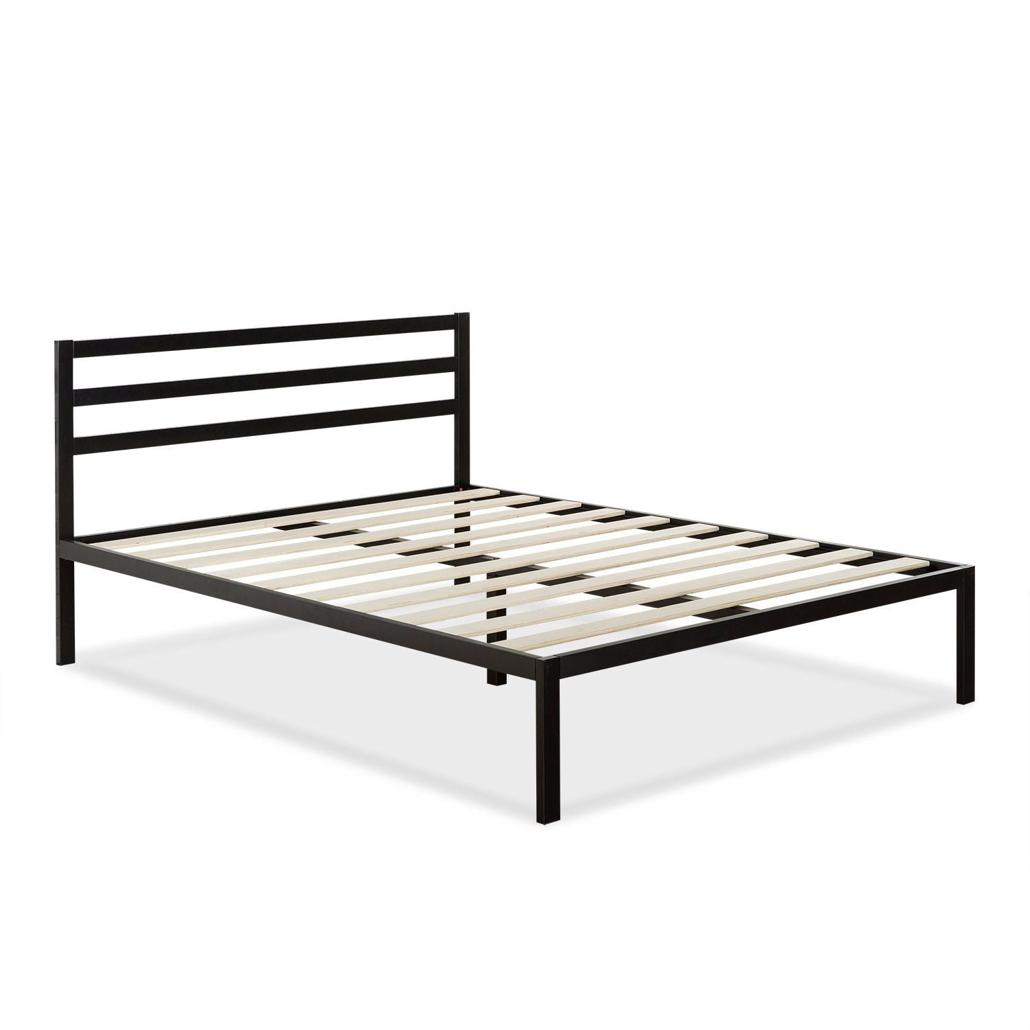 Queen Metal Platform Bed Frame with Headboard and Wood Slats-0