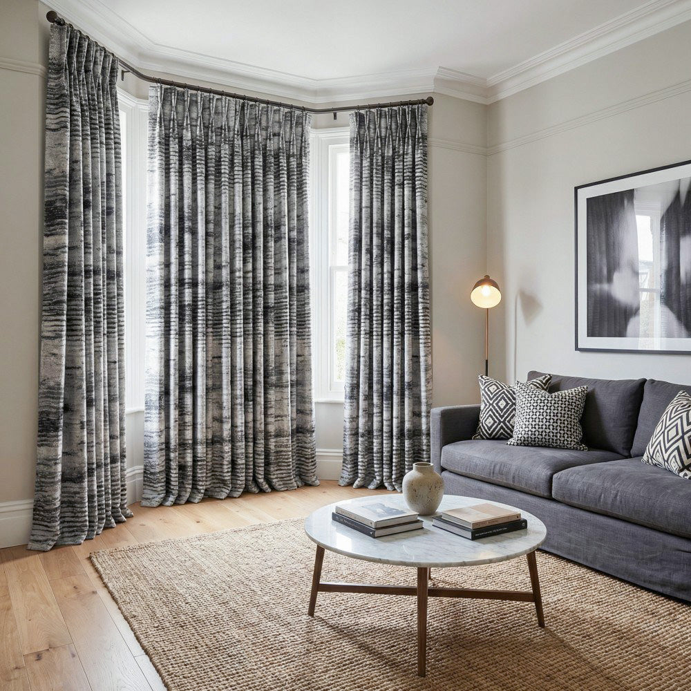 Quinn Grey Gradient Irregular Striped Curtains