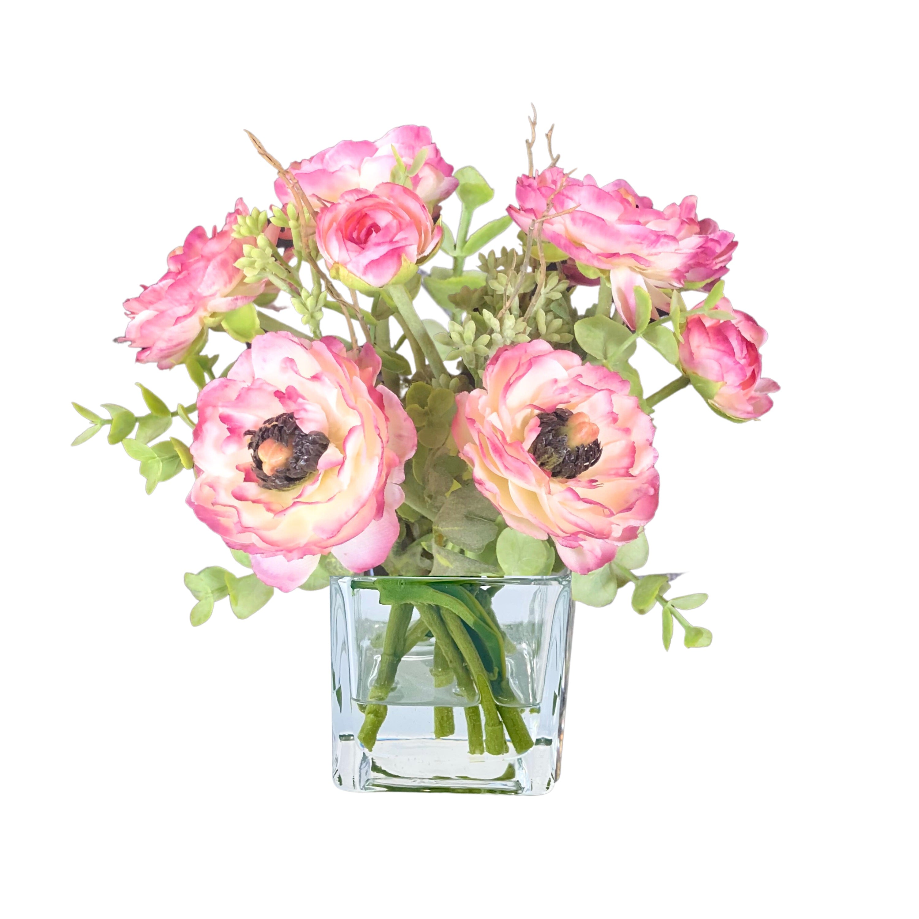 Real Touch Ranunculus Flower Arrangement in Vase - 8"-1