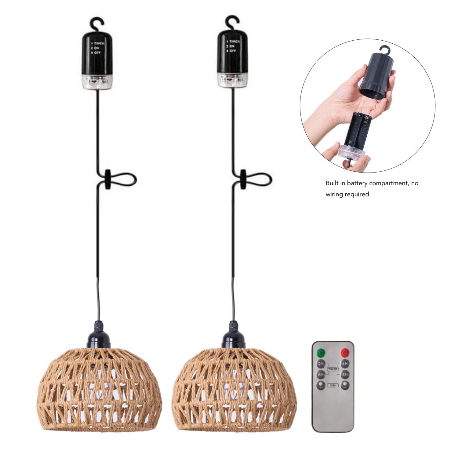 2 Pack Battery Operated Pendant Light Outdoor Chandelier for Gazebo Porch Patio Backyard Bedroom Kitchen-0