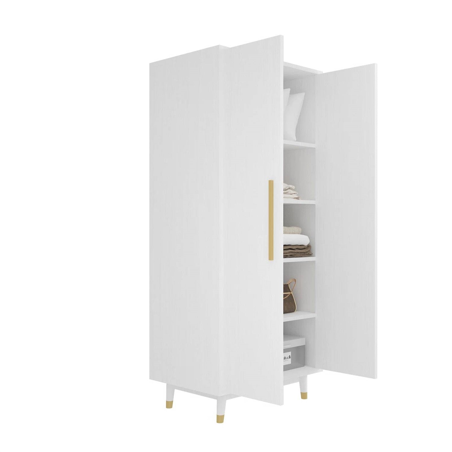 Mid-Century Modern 2-Door Bedroom Armoire Wardrobe Cabinet in White-1