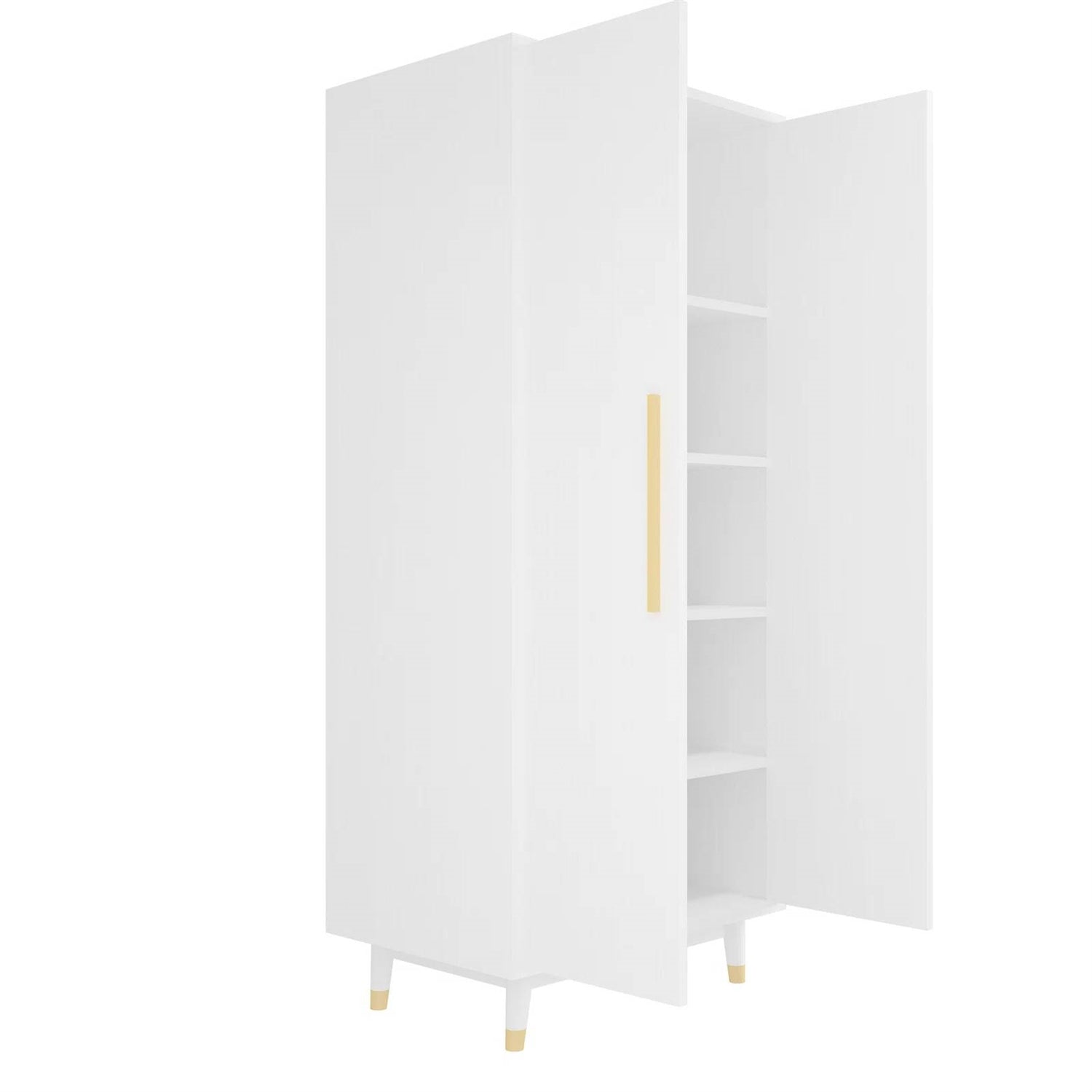 Mid-Century Modern 2-Door Bedroom Armoire Wardrobe Cabinet in White-4