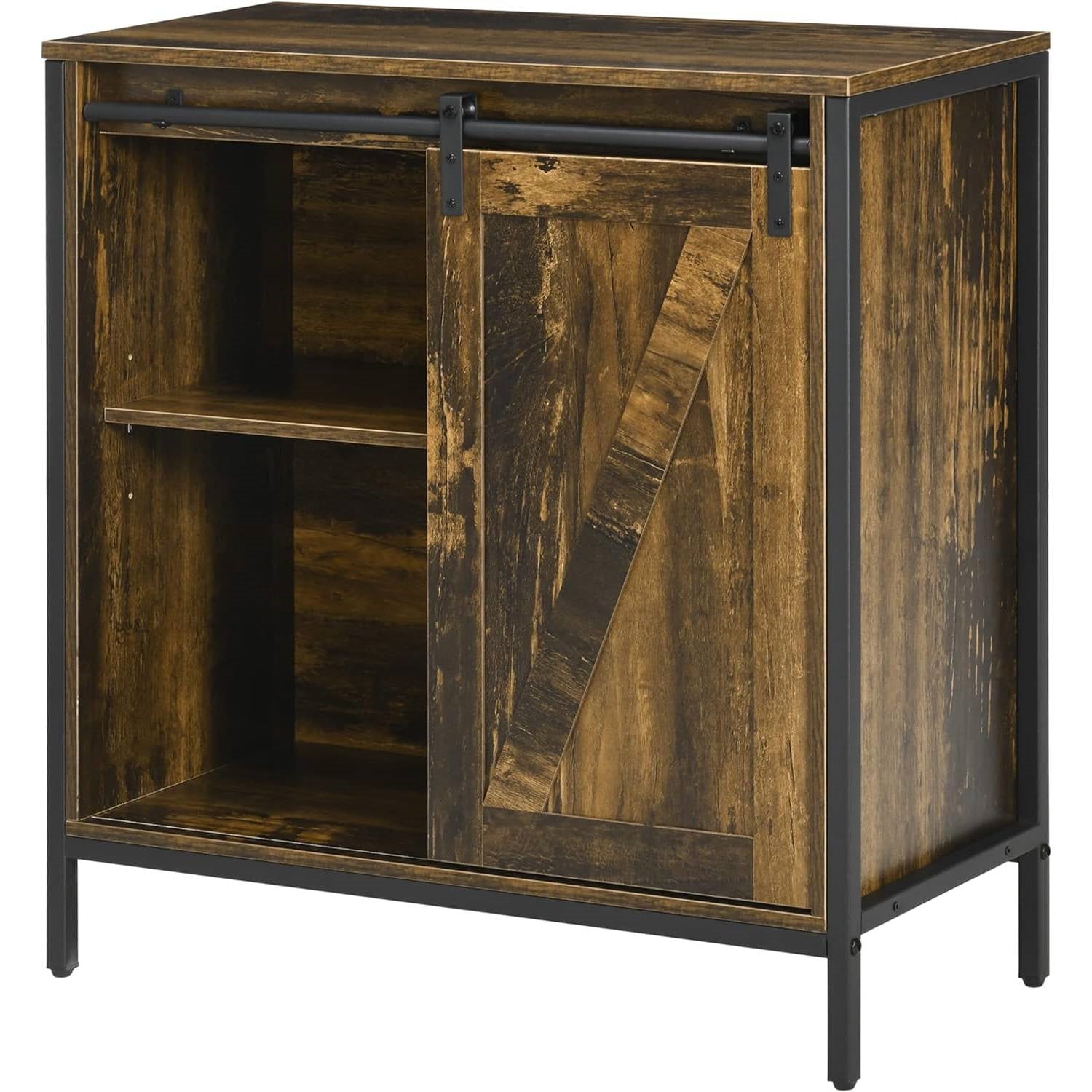 Farmhouse Buffet Cabinet Sideboard with Sliding Door in Rustic Brown Wood Finish-0