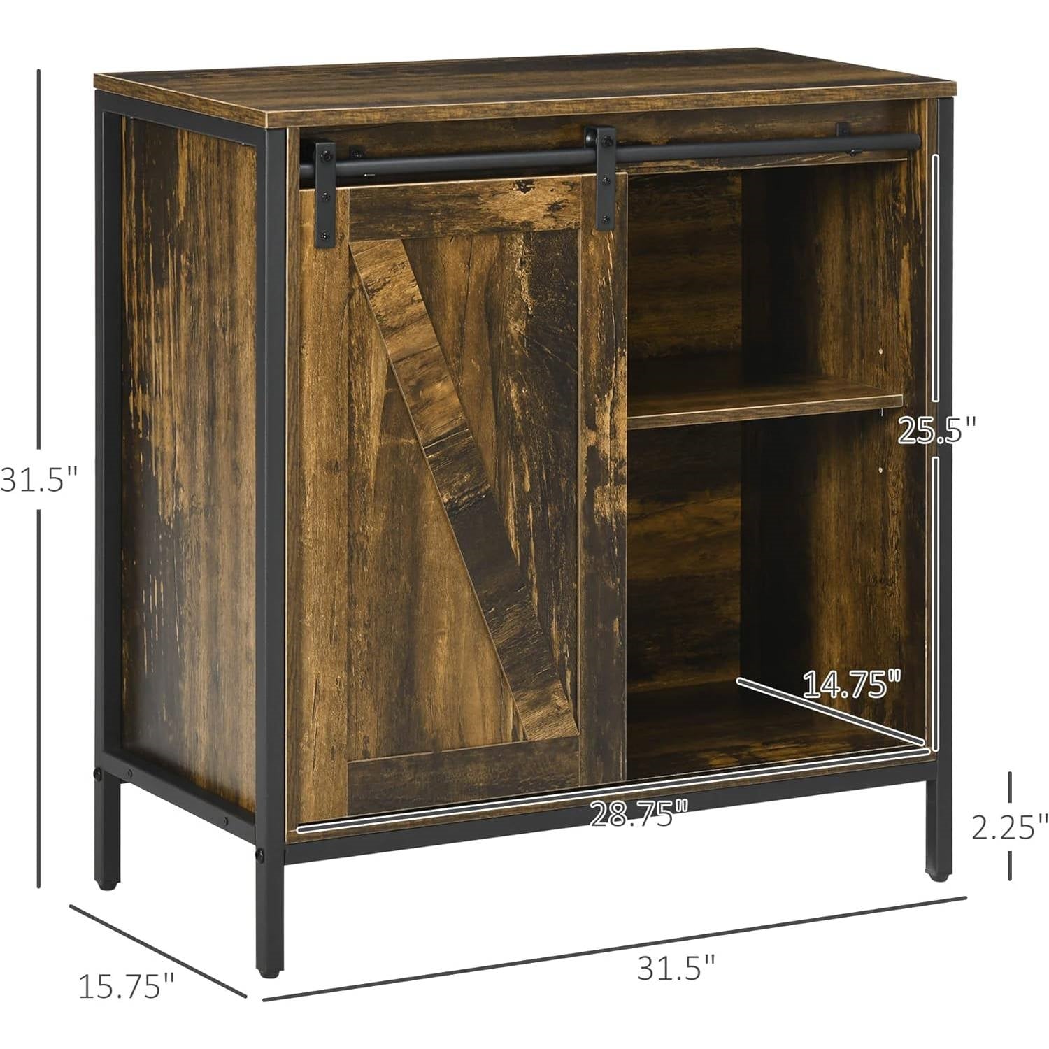 Farmhouse Buffet Cabinet Sideboard with Sliding Door in Rustic Brown Wood Finish-4