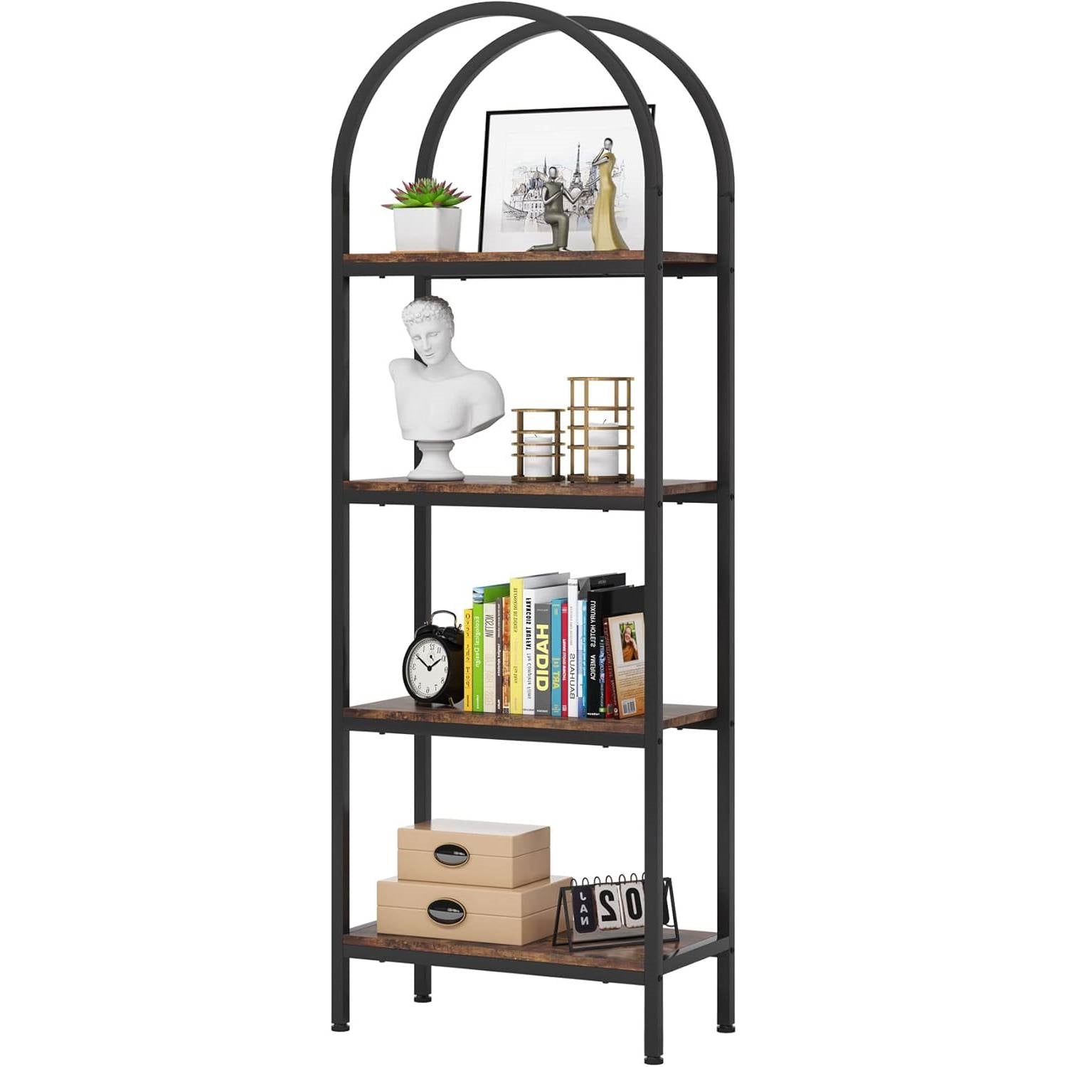 Modern Industrial Metal Wood Display Rack Bookcase with 4 Storage Shelves-0