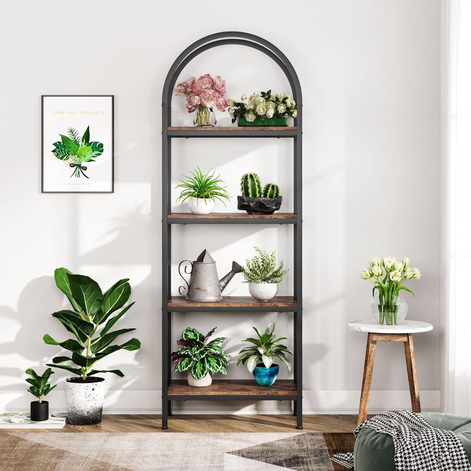 Modern Industrial Metal Wood Display Rack Bookcase with 4 Storage Shelves-1