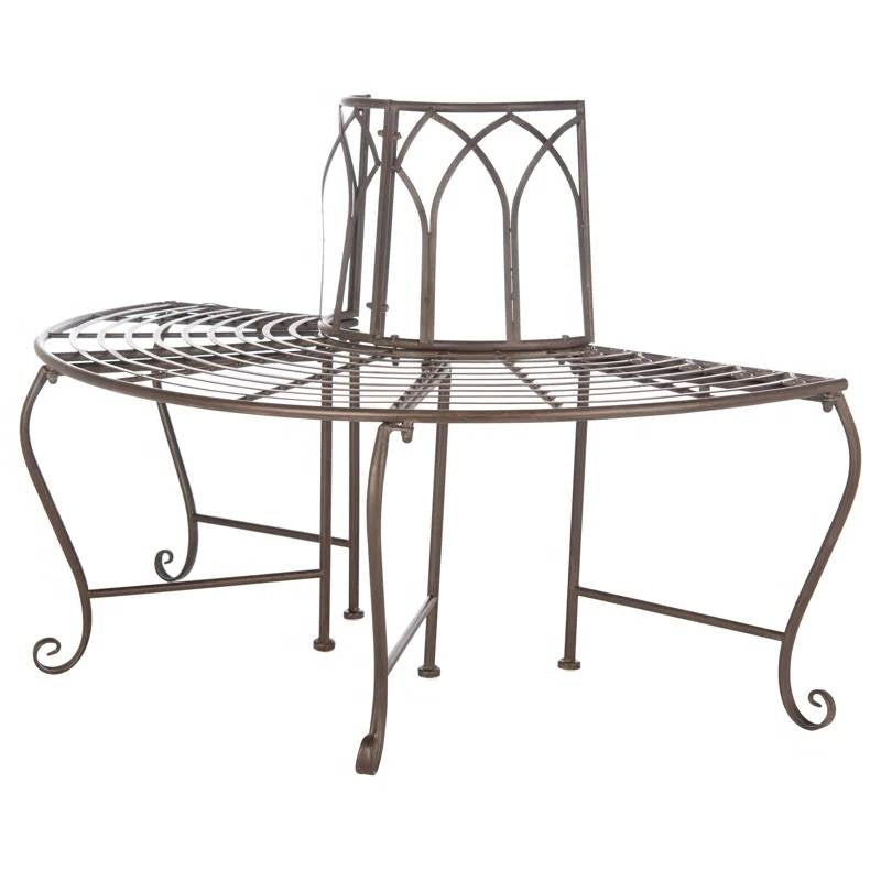 Outdoor Patio Garden Rustic Bronze Brown Wrought Iron Half-Circle Tree Bench-1
