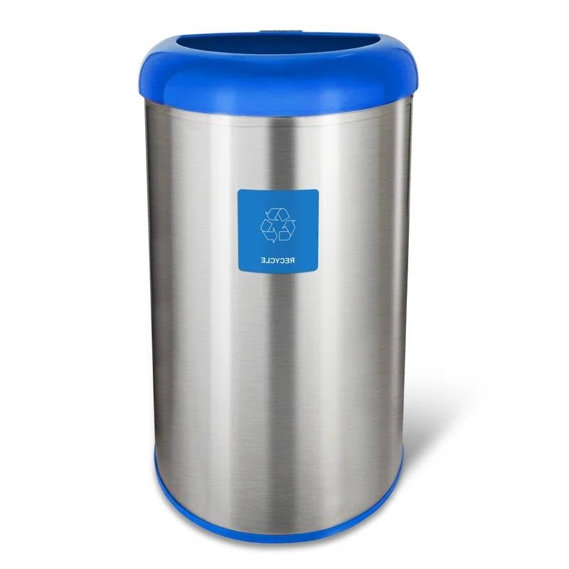 13-Gallon Stainless Steel Recycle Bin with Blue Open Top-1
