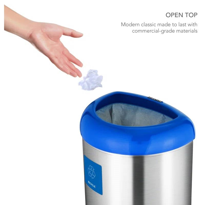 13-Gallon Stainless Steel Recycle Bin with Blue Open Top-2