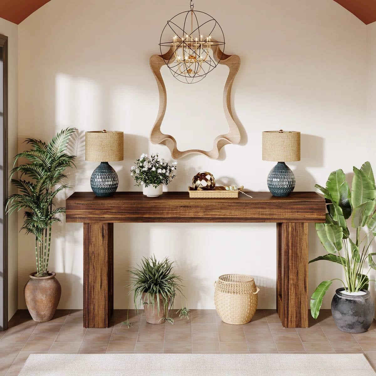 Modern Farmhouse 63-inch Long Narrow Console Sofa Table in Brown Wood Finish-3