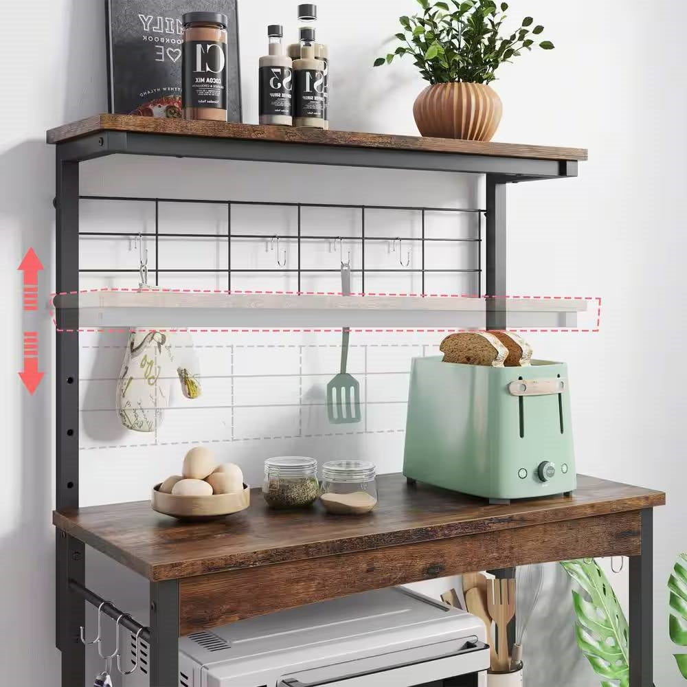 Industrial Kitchen Metal Wood Bakers Rack Microwave Cart with Storage Cabinet-4