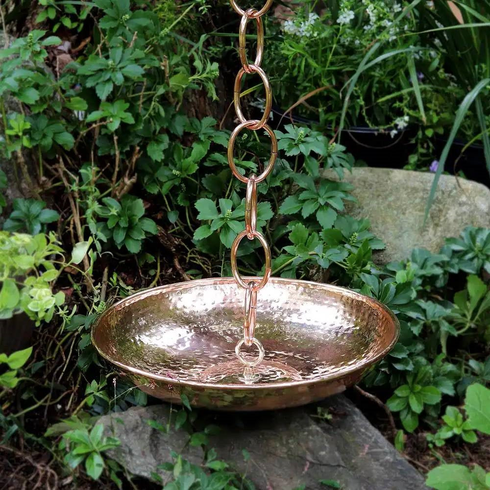 Hand Hammered Copper Polished Rain Chain Basin - 16.5 inch Diameter-0