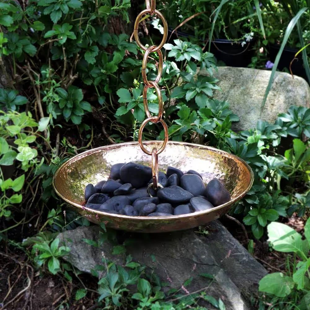 Hand Hammered Copper Polished Rain Chain Basin - 16.5 inch Diameter-2