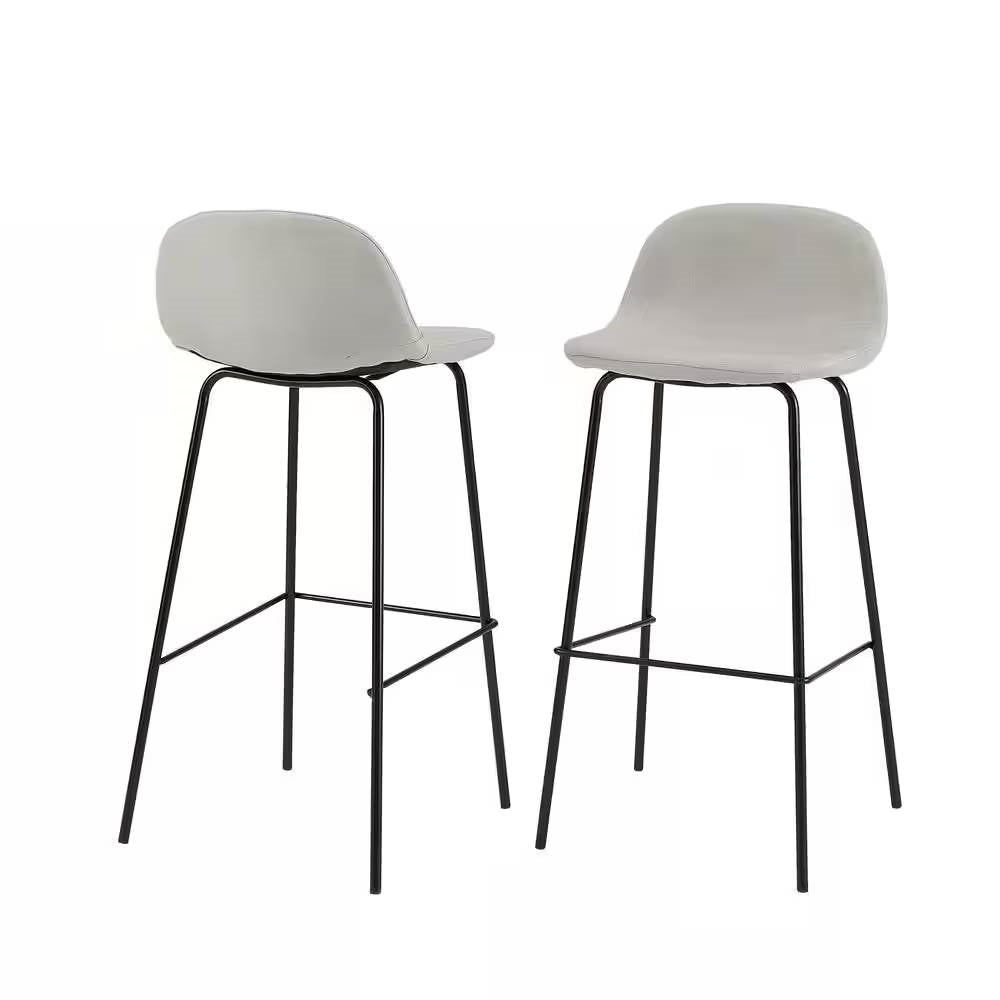 Set of 2 - Modern Low Back Barstool with Black Metal Frame and Beige Linen Seat-1