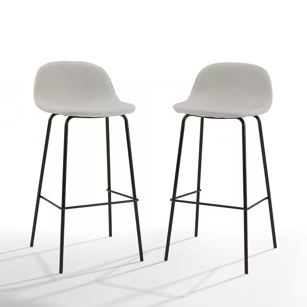 Set of 2 - Modern Low Back Barstool with Black Metal Frame and Beige Linen Seat-2