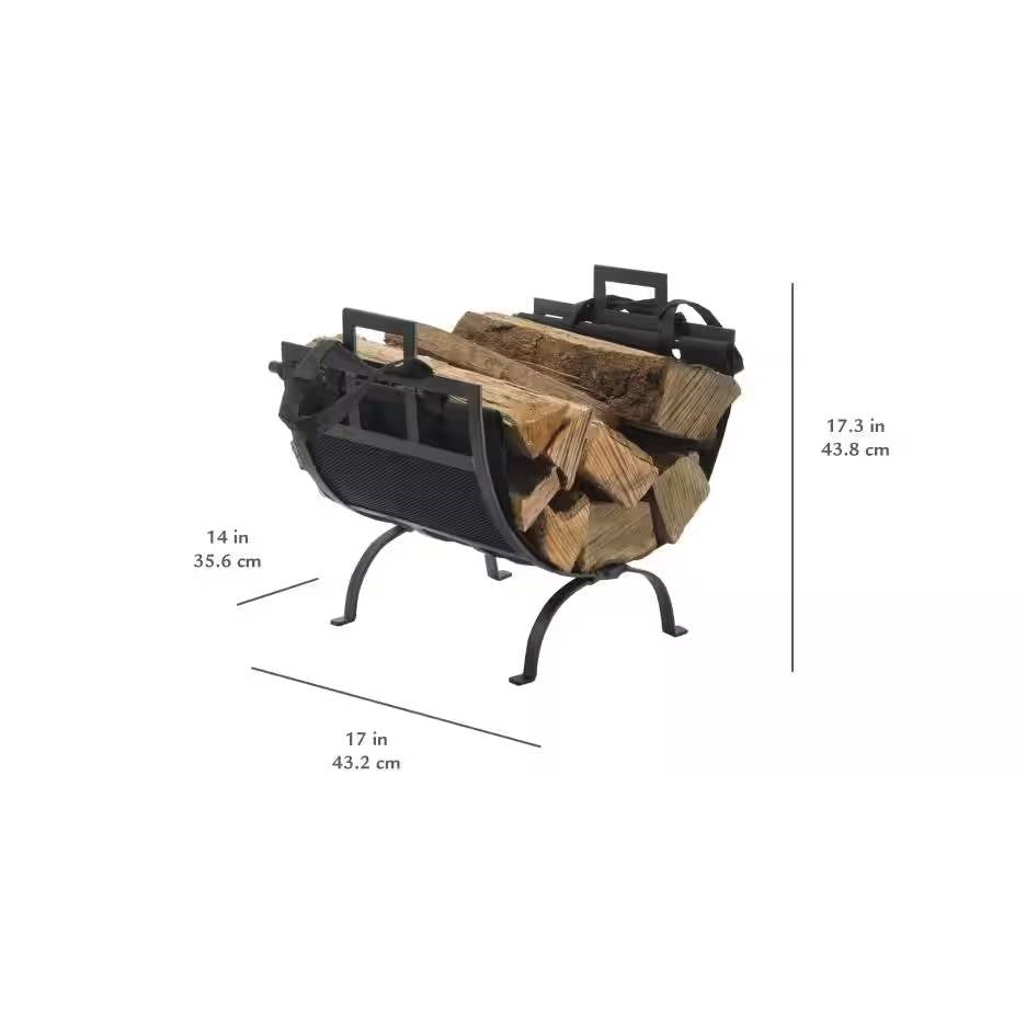 Heavy Duty 17-inch Black Metal Firewood Log Rack with Removable Canvas Tote-4