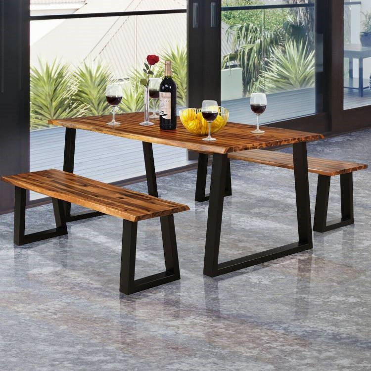 Modern Indoor Outdoor Metal Frame Wood Top Patio or Kitchen Dining Table-2