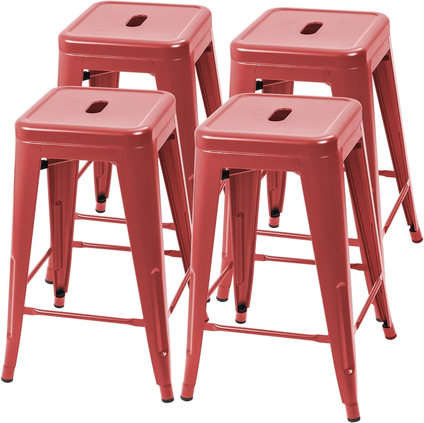 Set of 4 - 24-in. Indoor/Outdoor Backless Stacking Red Metal Barstools-0