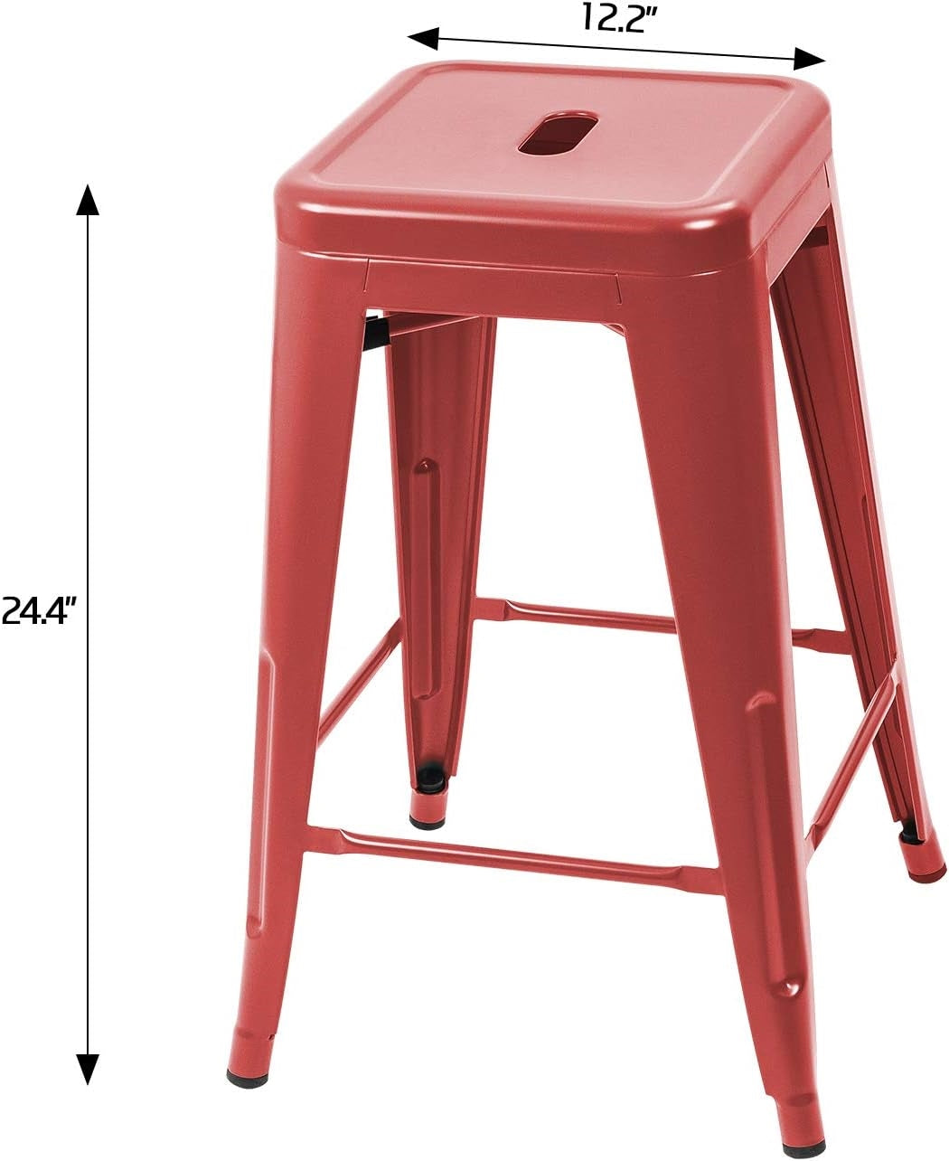 Set of 4 - 24-in. Indoor/Outdoor Backless Stacking Red Metal Barstools-4