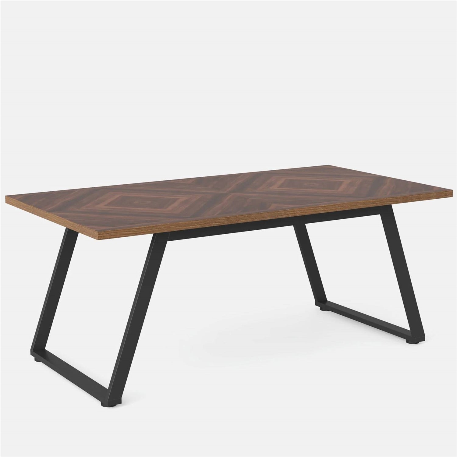 Modern Farmhouse 63-inch Rectangle Dining Table Brown Wood Top Black Metal Frame-0