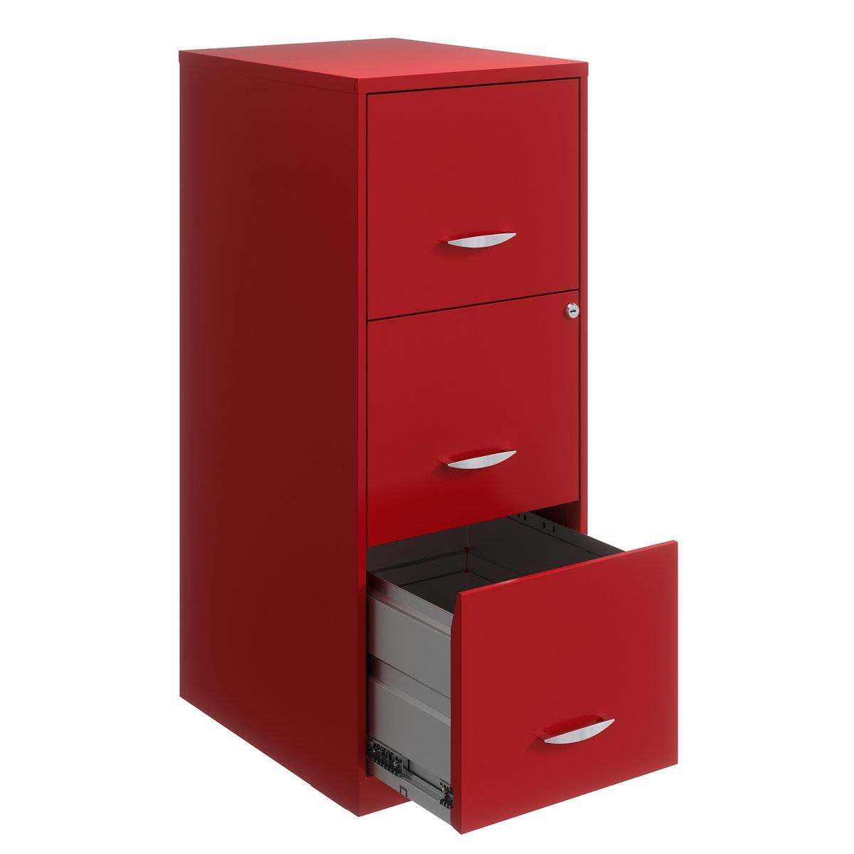 Red Metal 3-Drawer Vertical Key Locking Filing Cabinet-0