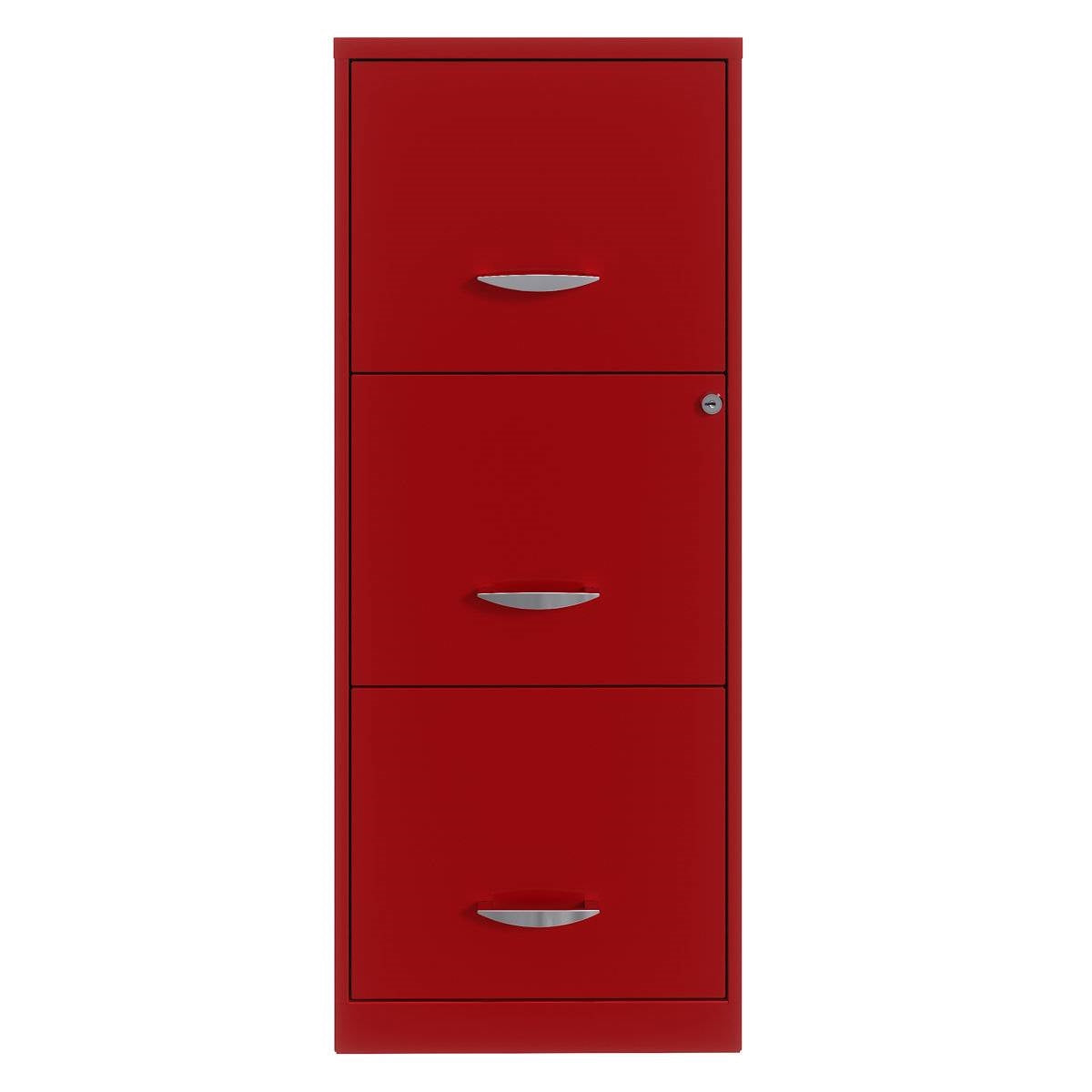 Red Metal 3-Drawer Vertical Key Locking Filing Cabinet-2