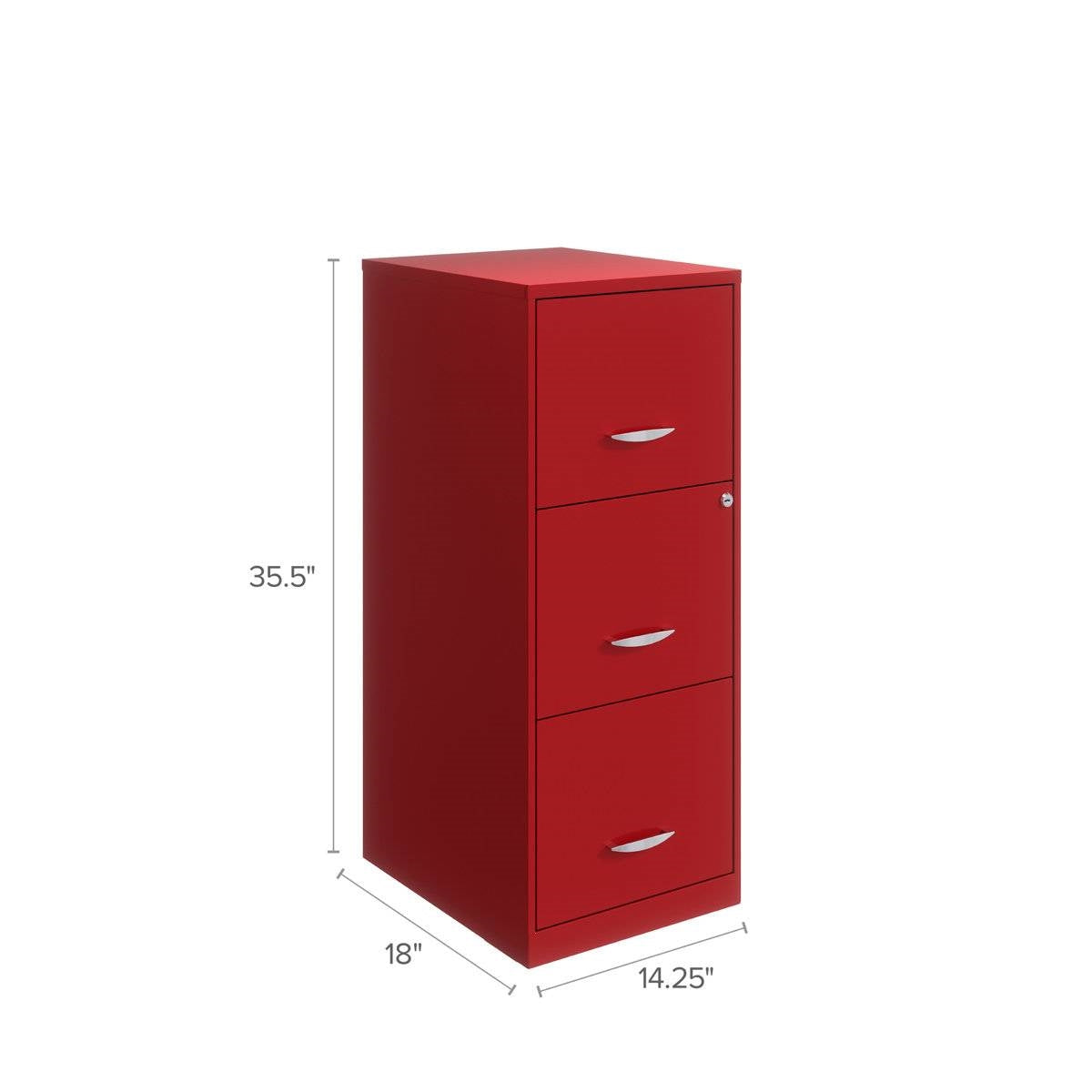 Red Metal 3-Drawer Vertical Key Locking Filing Cabinet-3