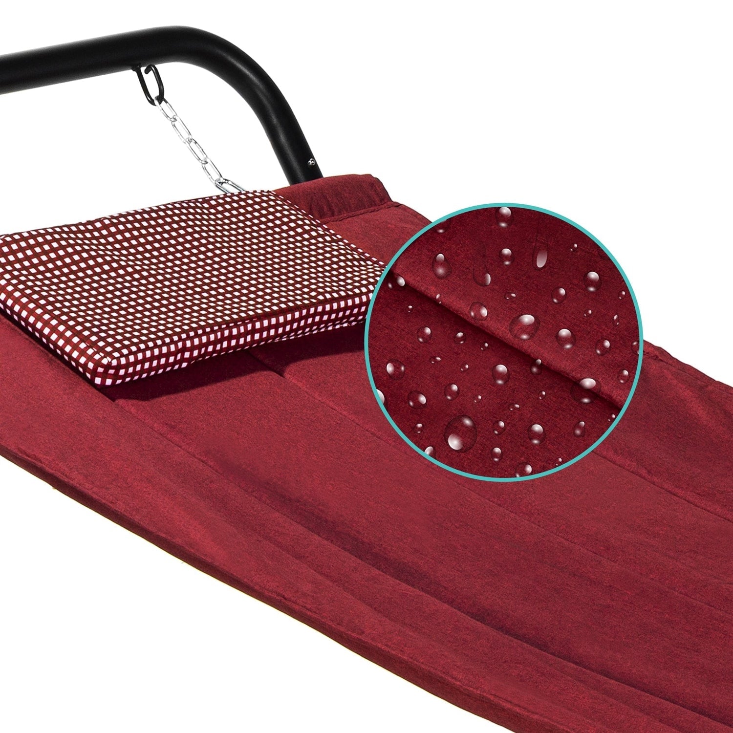 Red Waterproof Patio Hammock w/ Stand Pillow Storage Pockets-1