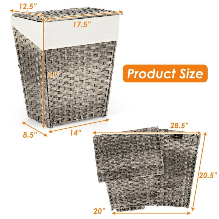 Foldable Handwoven PE Wicker Rattan Laundry Basket Clothes Hamper with Liner-3