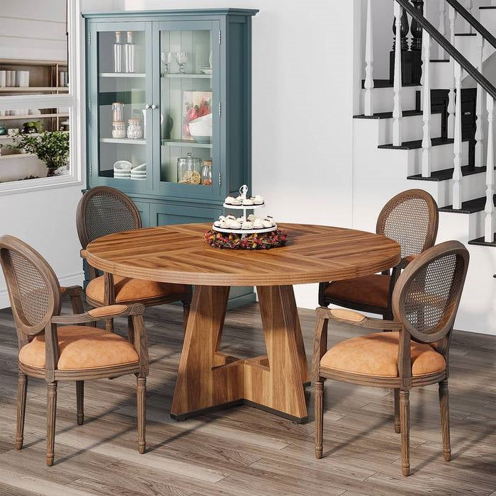 Farmhouse 47-inch Round Kitchen Dining Table in Vintage Brown Wood Finish-2