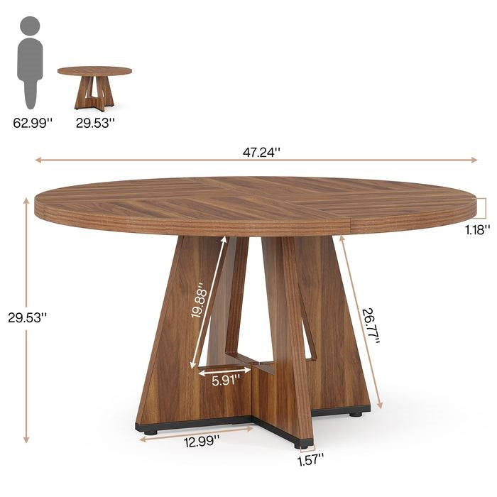 Farmhouse 47-inch Round Kitchen Dining Table in Vintage Brown Wood Finish-3