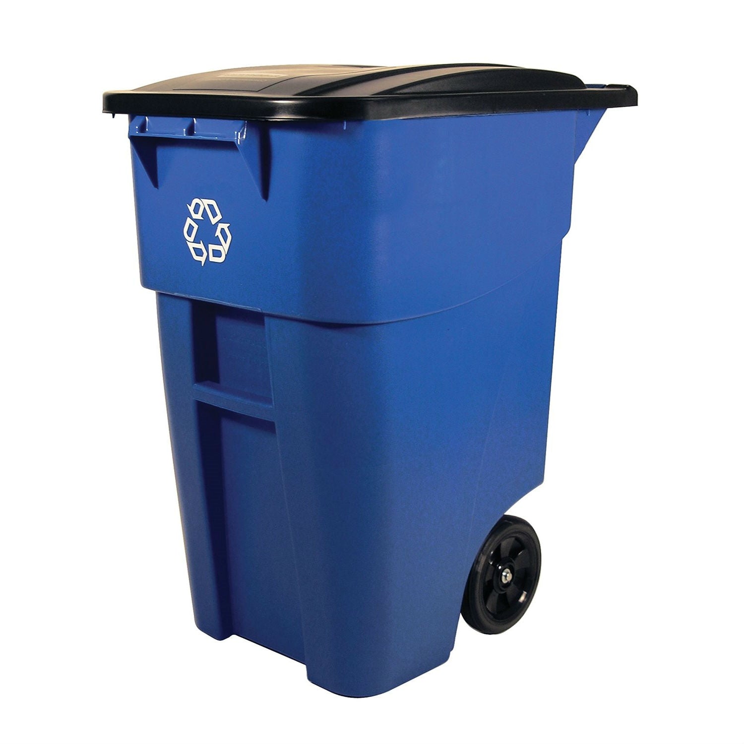 50 Gallon Blue Commercial Heavy-Duty Rollout Recycler Trash Can Container-0