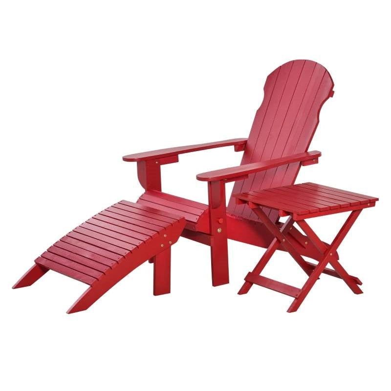 3-Piece Red Folding High-back Adirondack Chair Ottoman and Side Table-0