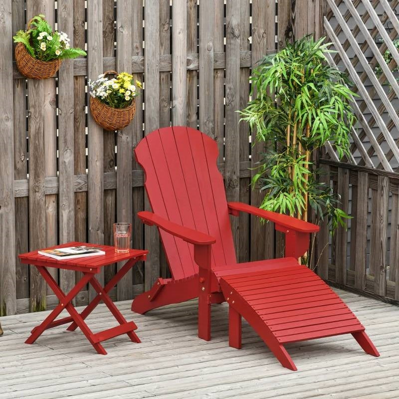 3-Piece Red Folding High-back Adirondack Chair Ottoman and Side Table-2