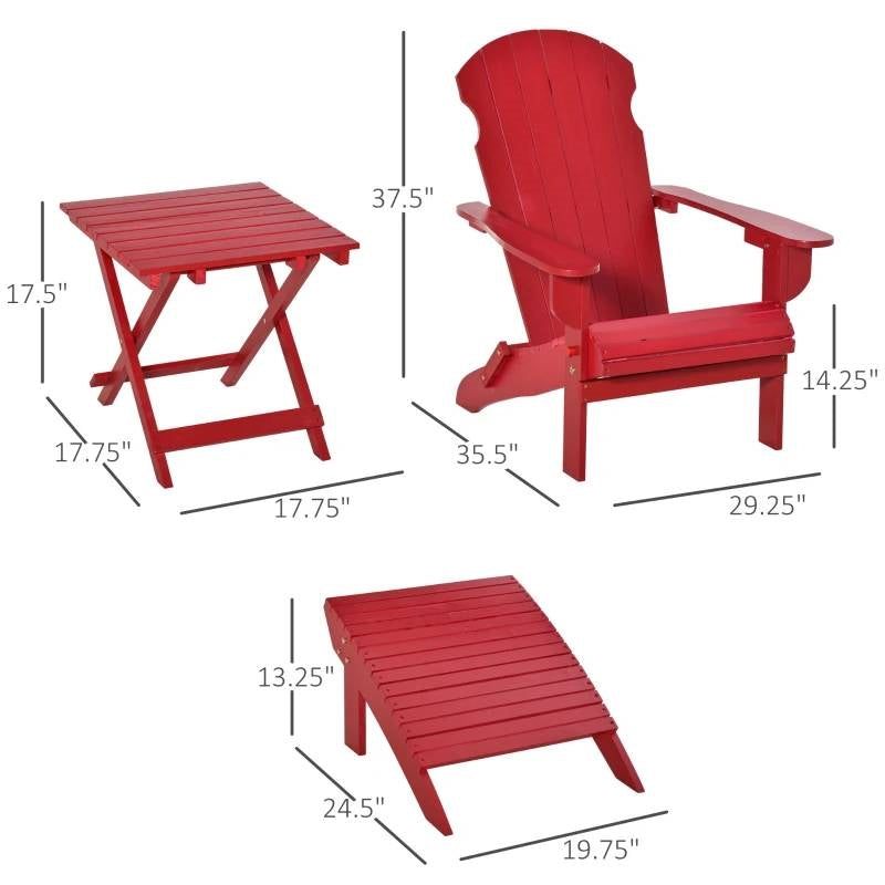 3-Piece Red Folding High-back Adirondack Chair Ottoman and Side Table-4