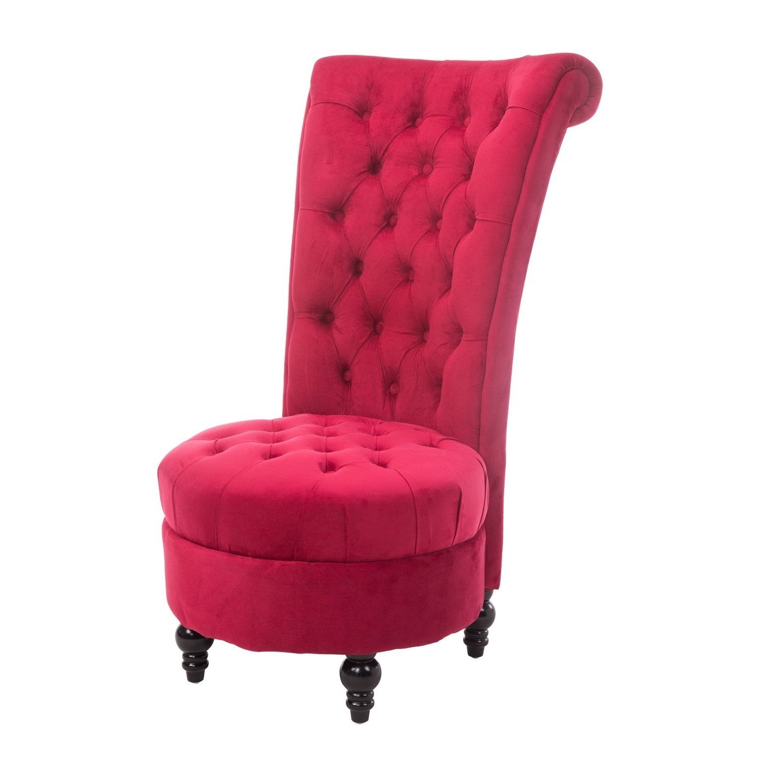 Red Tufted High Back Plush Velvet Upholstered Accent Low Profile Chair-0