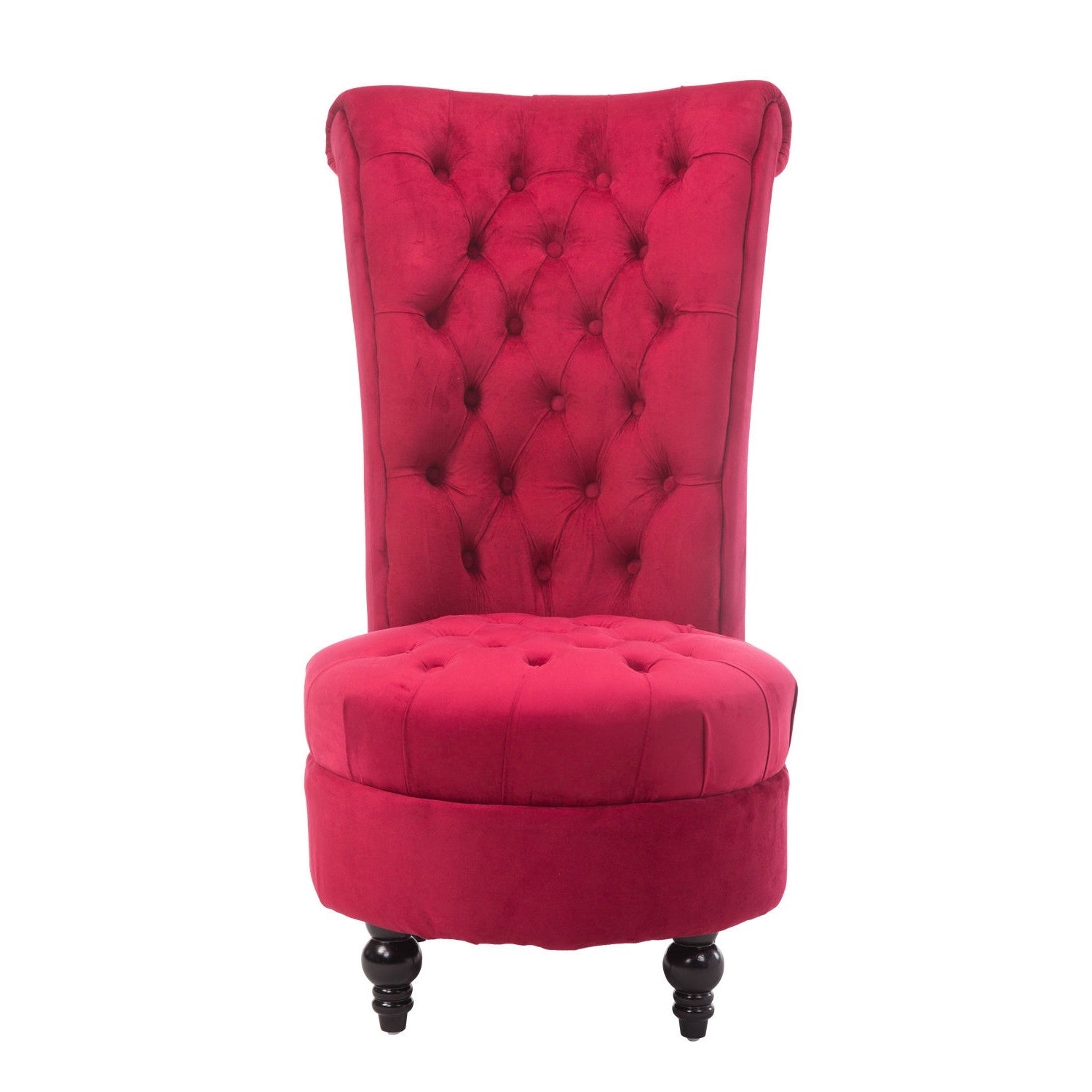 Red Tufted High Back Plush Velvet Upholstered Accent Low Profile Chair-2